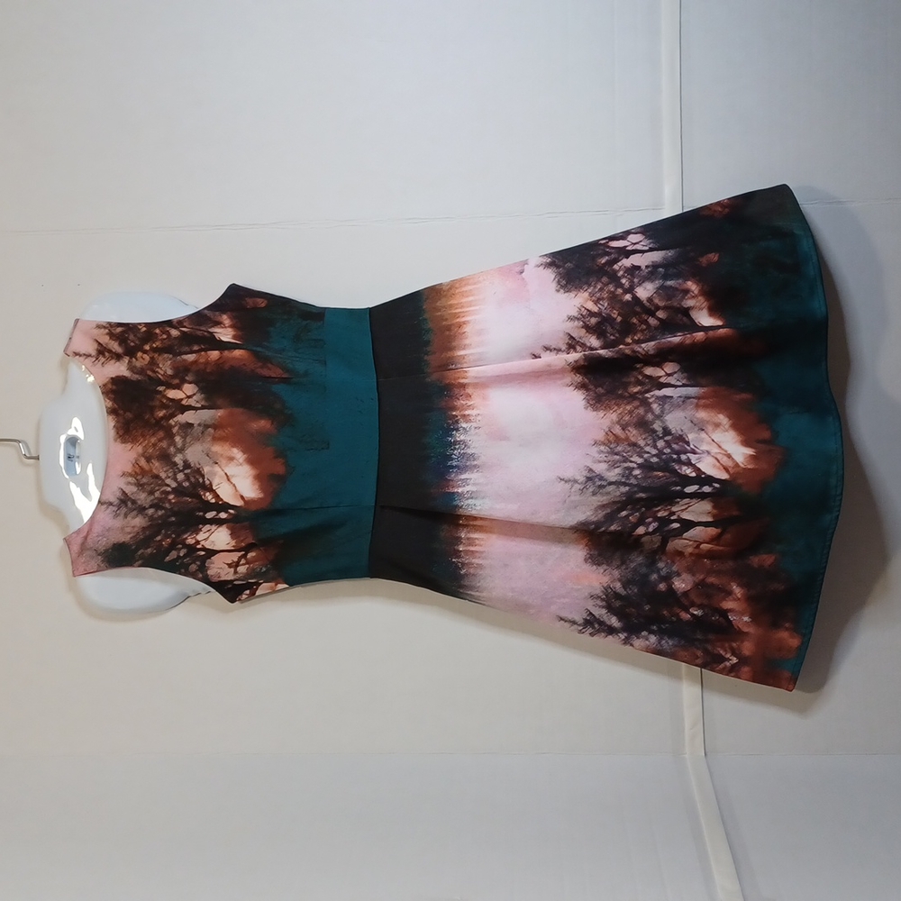 Yumi Women Sleeveless Sunset Art Deco Dress. Size XS